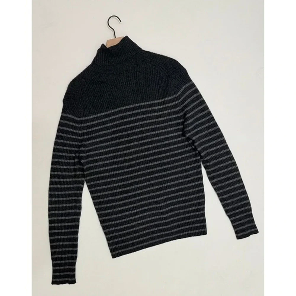 Men's VINCE Cashmere Striped Turtleneck Sweater Gray Ribbed Knitwear‎ X-Large